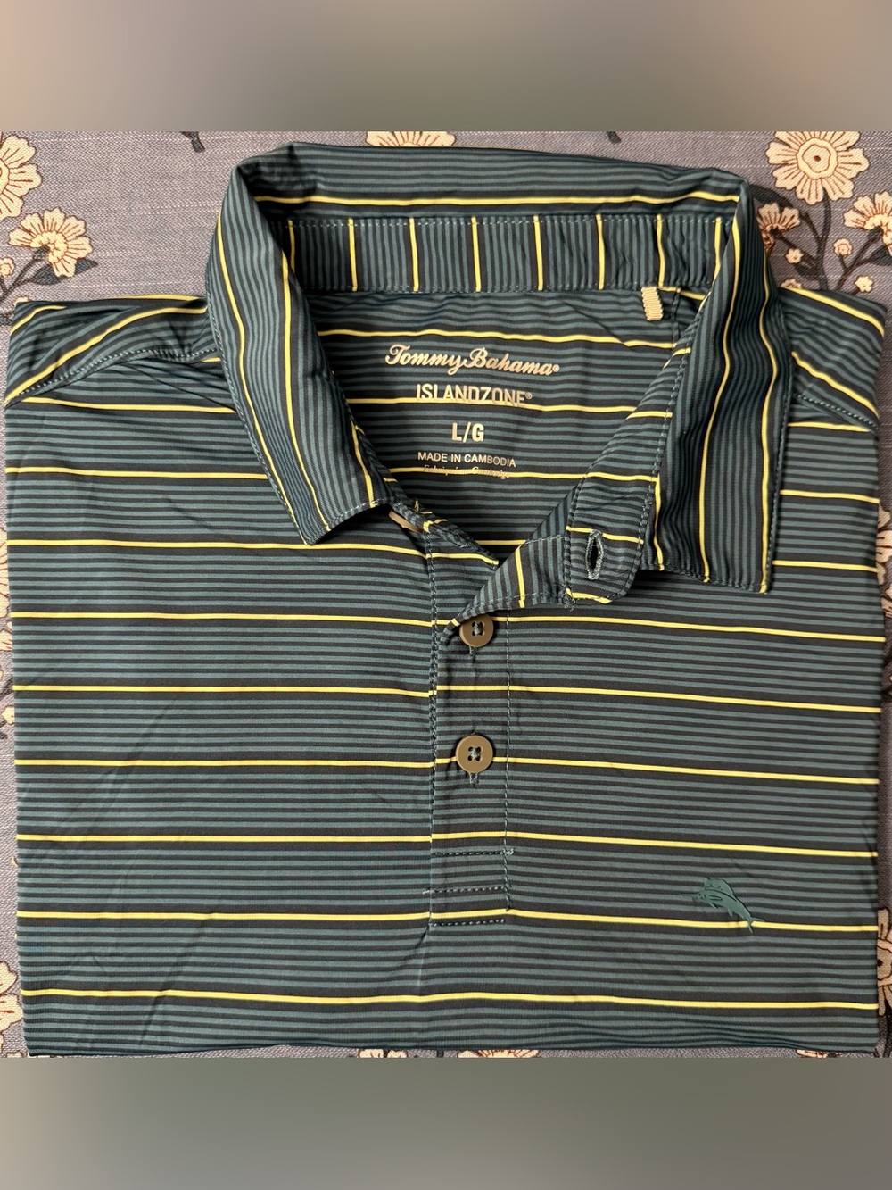 Tommy Bahama IslandZone Polo – Green/Yellow Stripe – Men’s Large – EUC